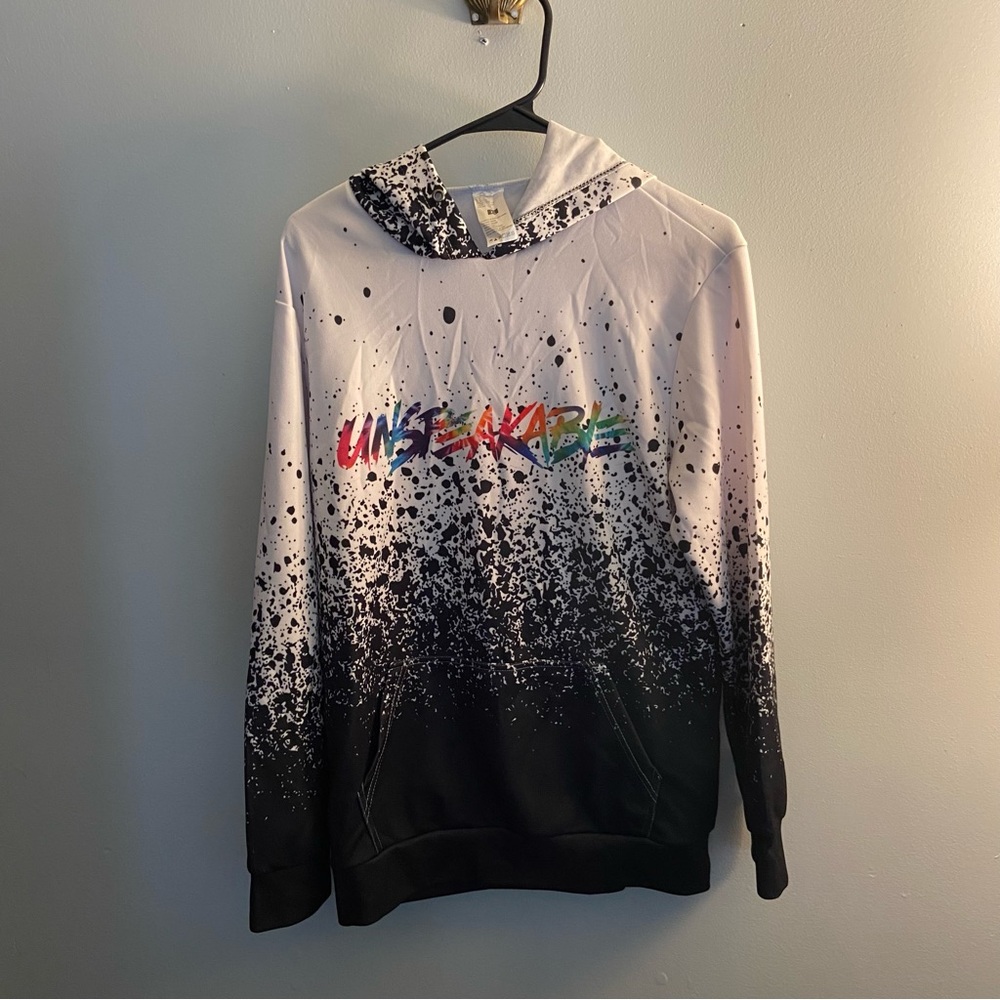 Unbreakable Hoodie Men’s XL – Black White Gradient Splatter Logo